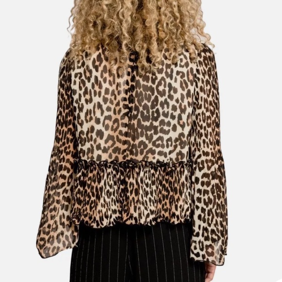Ganni Leopard Print Georgette Top - Picture 2 of 3